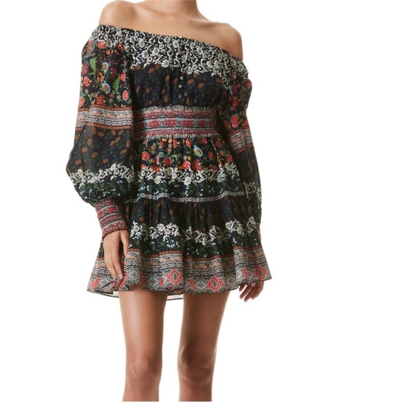 Alice and Olivia Tiered Clementina Mini Dress Paradise/Multi Color Sz 2 - Picture 2 of 12